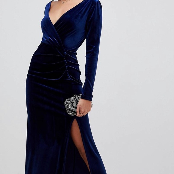 tfnc velvet maxi wrap dress in navy